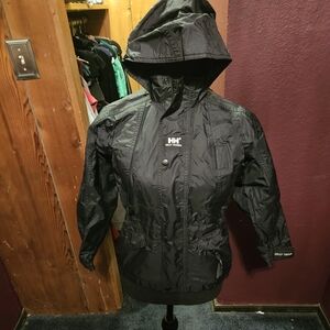 Helly Hansen Black Hooded Packable Windbreaker kids size 8